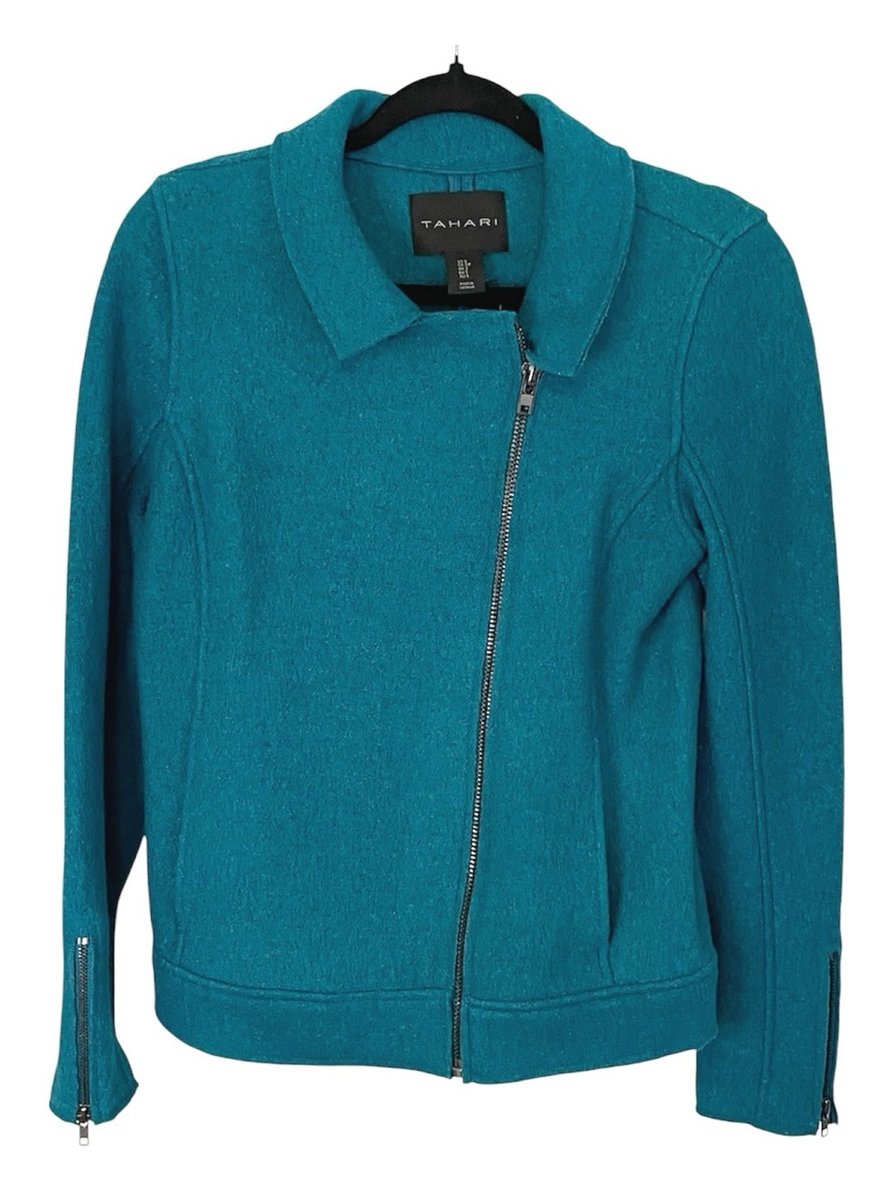 Tahari Teal Asymmetrical Zip Collar Jacket Wool-NWT